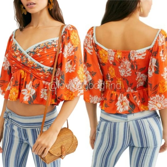 Free People Tops - FREE PEOPLE Mirabella Floral Print Top BURNT Orange EUC sz S
